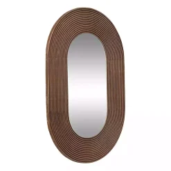 Oval Walnut Ribbed Wood Wall Mirror