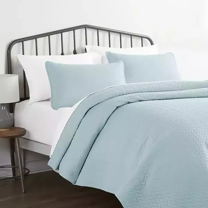 Pale Blue Herring 3-pc. King Quilted Coverlet Set