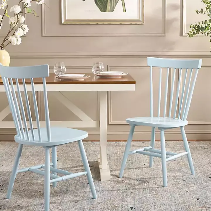 Pale Blue Parker Spindle Dining Chairs, Set of 2