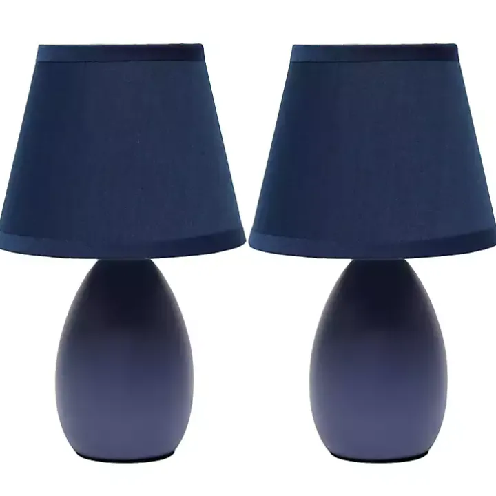 Petite Blue Oblong Table Lamps, Set of 2