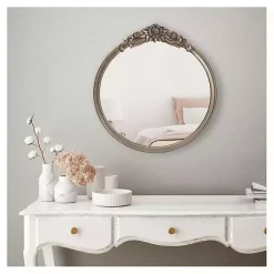 Pewter Wood Carved Rosettes Wall Mirror