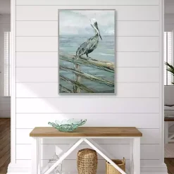Pierside Pelican Framed Canvas Art Print