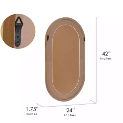 Pill Capsule Oval Shaped Wood Wall Mirror
