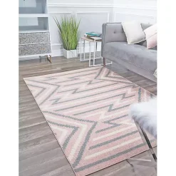 Pink and Gray Zigzag Area Rug, 8x10