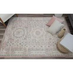 Pink Peony Medallion Area Rug, 5x7