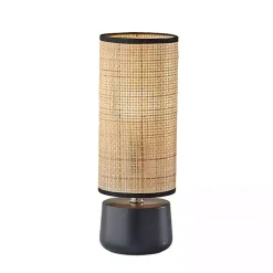 Rattan Cylinder Shade Black Base Table Lamp