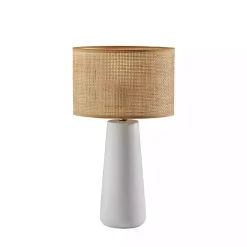 Rattan Shade White Base Table Lamp