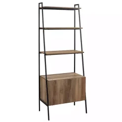 Reclaimed Wood Modern Ladder Bookcase with Cabinet
