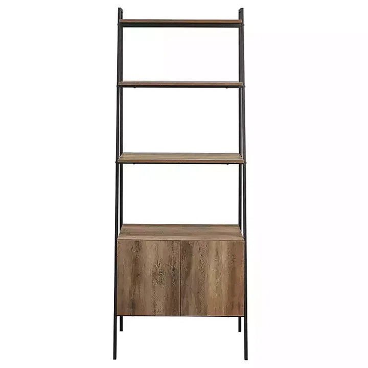 Reclaimed Wood Modern Ladder Bookcase with Cabinet