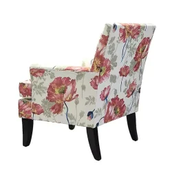 Red and Ivory Floral Upholstered Accent Chair