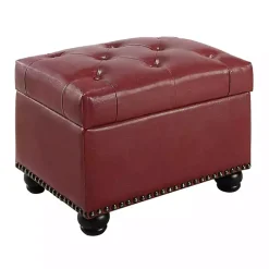 Red Faux Leather Jessy Storage Ottoman