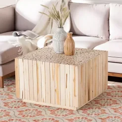 Repurposed Wood Logs Square Coffee Table