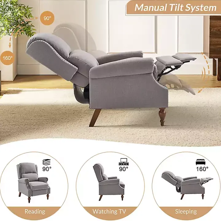 Rosalie Light Gray Upholstered Manual Recliner