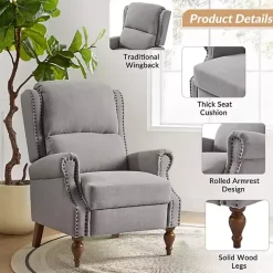 Rosalie Light Gray Upholstered Manual Recliner