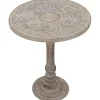Round Antique Gray Etched Pedestal Accent Table