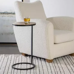 Round Black and Gold Metal C-Table