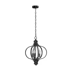 Round Black Iron Ornate Pendant Light