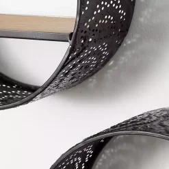 Round Boho Black Metal Wall Shelves, Set of 2