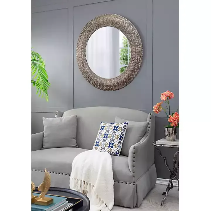 Round Bronze Woven Texture Wall Mirror
