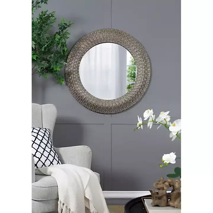 Round Bronze Woven Texture Wall Mirror