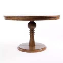 Round Brown Wood Pedestal Dining Table