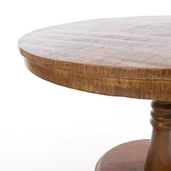Round Brown Wood Pedestal Dining Table