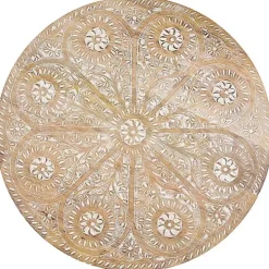 Round Brushed White Engraved Accent Table