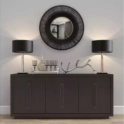 Round Cantara Black Metal Wall Mirror
