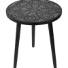 Round Charcoal Floral Engraved Accent Table