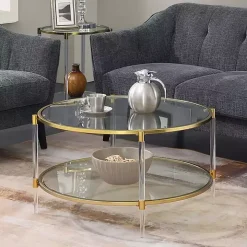 Round Clear Acrylic and Glass Coffee Table