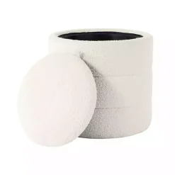 Round Cream Boucle Storage Ottoman