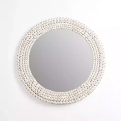 Round Distressed White Beaded Wall Mirror