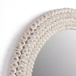 Round Distressed White Beaded Wall Mirror