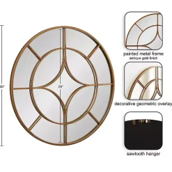 Round Gold Geometric Overlay Wall Mirror