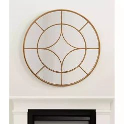 Round Gold Geometric Overlay Wall Mirror