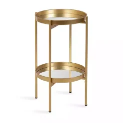 Round Gold Mirrored Foldable Accent Table