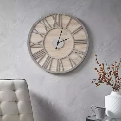 Round Gray and Natural Wooden Wall Clock