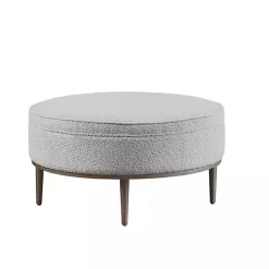 Round Gray Upholstered Ottoman
