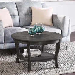 Round Graywash Curved Legs Coffee Table
