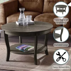 Round Graywash Curved Legs Coffee Table