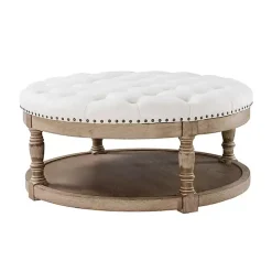 Round Ivory Cepheus Tufted Ottoman