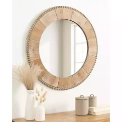 Round Natural Calona Wood Wall Mirror