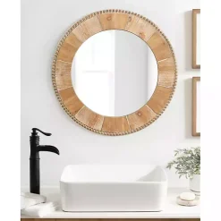 Round Natural Calona Wood Wall Mirror