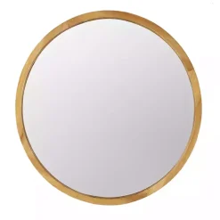 Round Natural Light Wood Wall Mirror