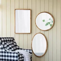 Round Natural Light Wood Wall Mirror