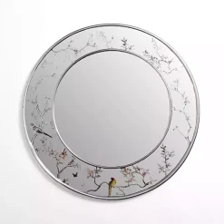 Round Silver Birds and Branches Wall Mirror