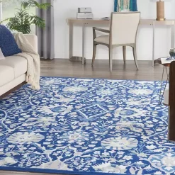 Royal Blue Floral Motif Area Rug, 7x10