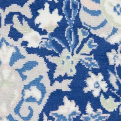 Royal Blue Floral Motif Area Rug, 8x10