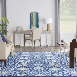 Royal Blue Floral Motif Area Rug, 8x10