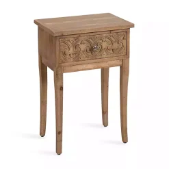 Rustic Brown Ornate Carved Wood Accent Table